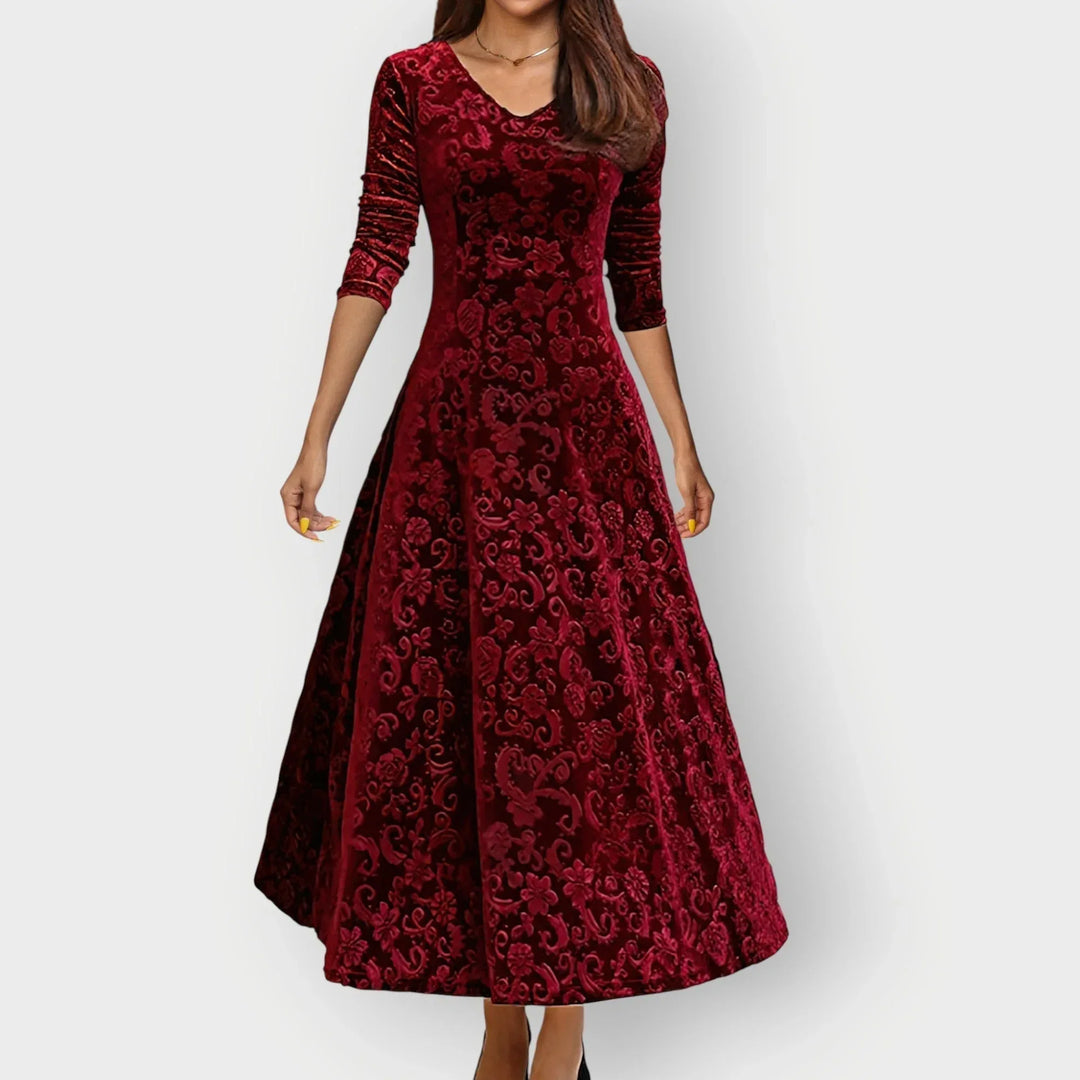 Olevia | Vintage-Inspired Jacquard Velvet Midi Dress - Sarah and Emma Portland