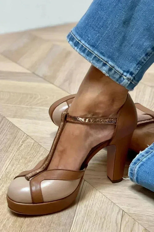 Autumn | Two-Tone T-Strap Heels - Sarah and Emma Portland