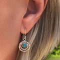 Boho Saturn Earrings with Turquoise Stone in Silver & Gold - Sarah and Emma Portland