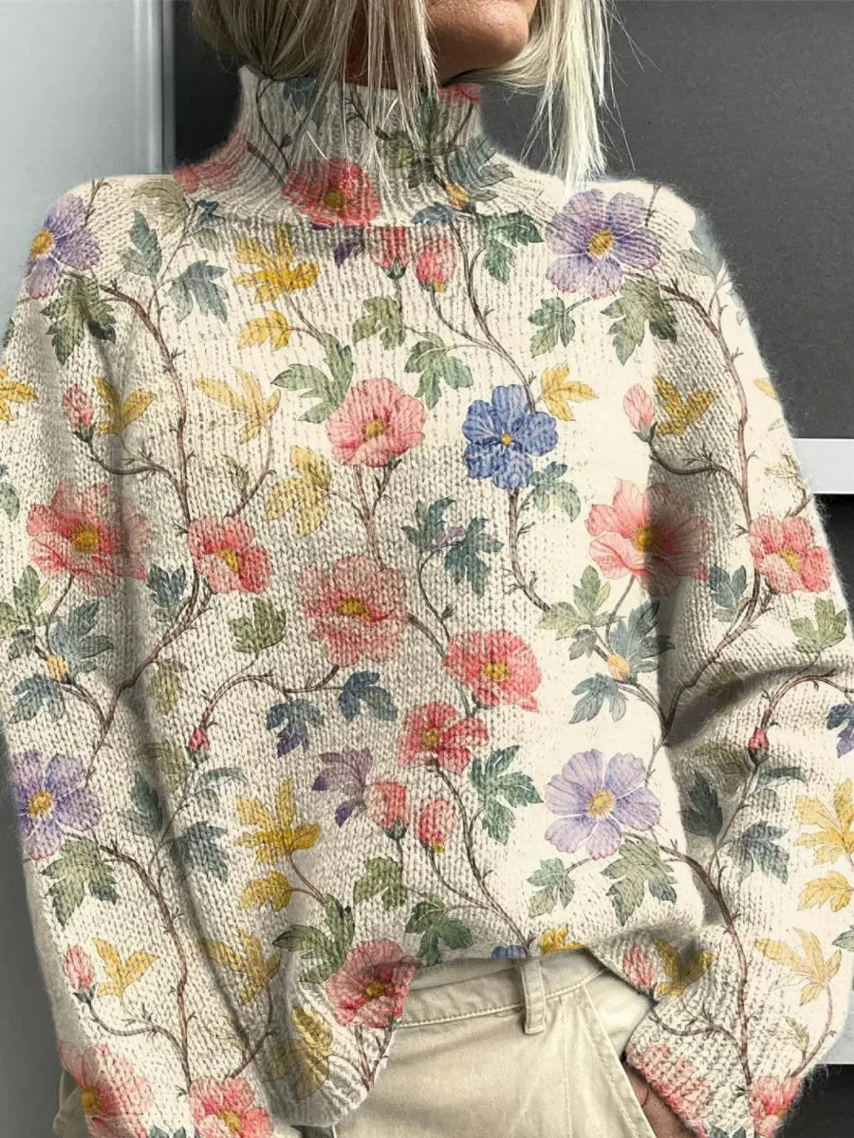 Florence | Lovely Floral Turtleneck Sweater - Sarah and Emma Portland