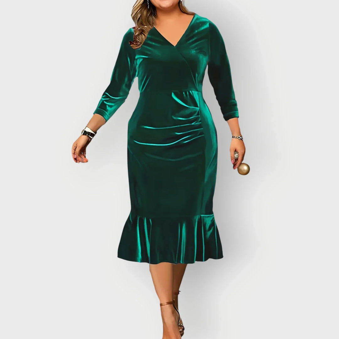 Vaerine | Luxe Velvet Ruffle Midi Dress - Sarah and Emma Portland