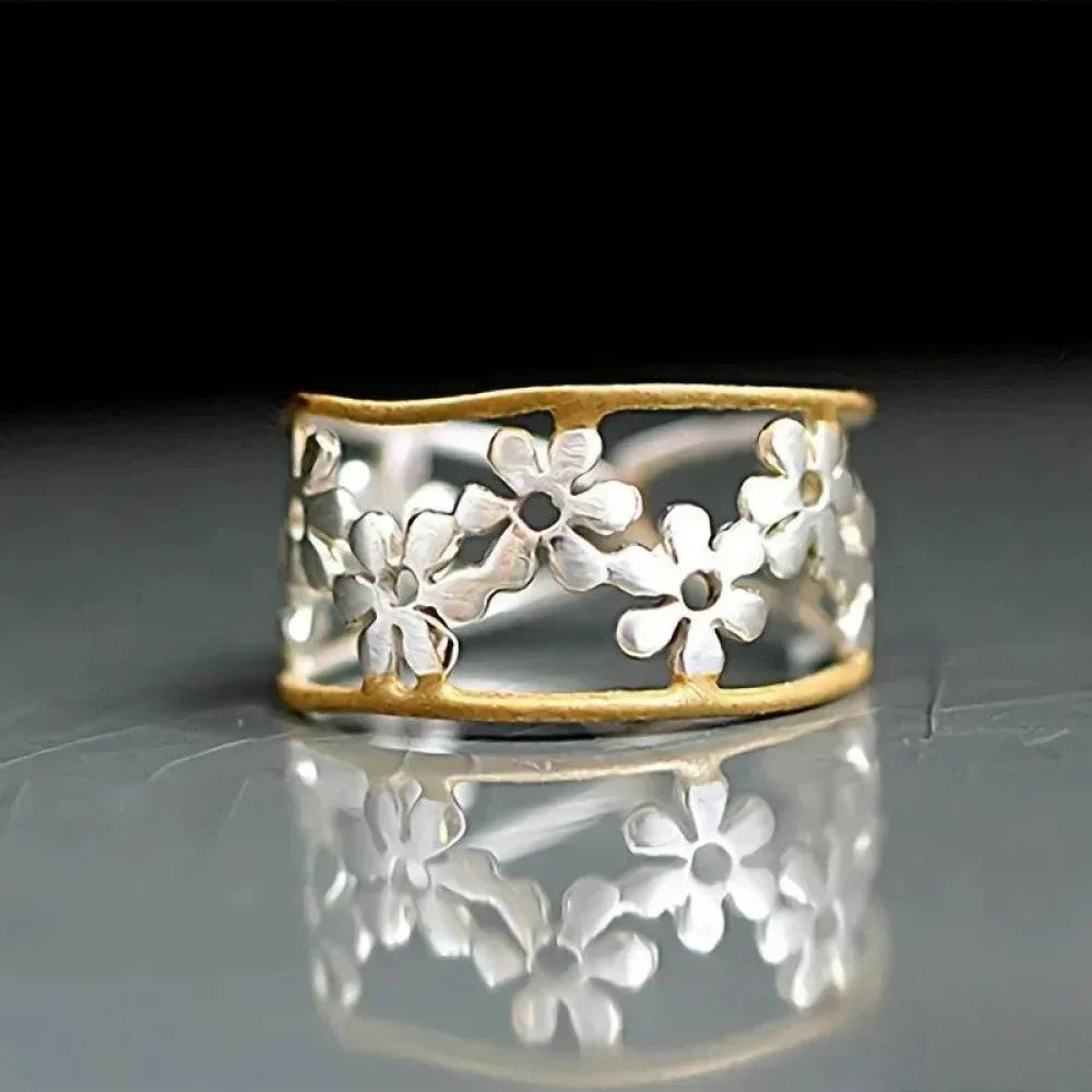 Irregular Flower Ring with Hollow Pattern - Sarah and Emma Portland