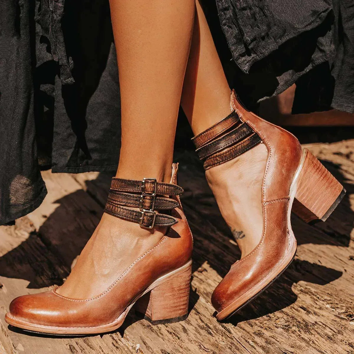Elsa | Vintage Leather Strap Heels - Sarah and Emma Portland