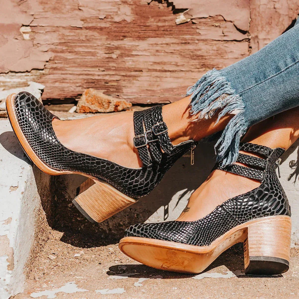 Elsa | Vintage Leather Strap Heels - Sarah and Emma Portland