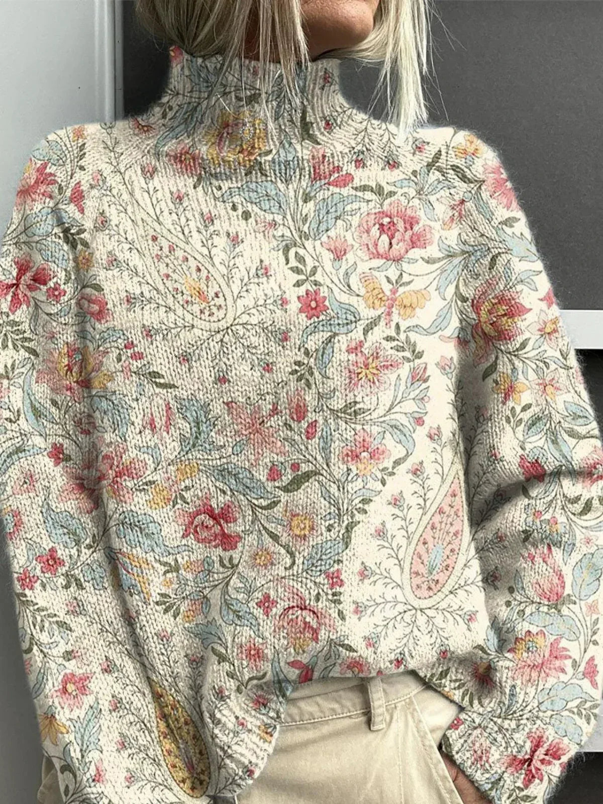 Julia | Vintage Paisley Turtleneck Sweater - Sarah and Emma Portland