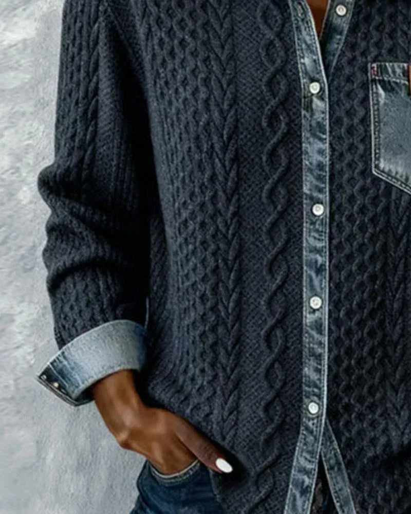 Long-Sleeve Shirt with Denim Patchwork - Sarah and Emma Portland