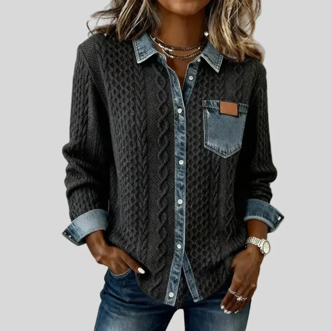 Eléance | Denim Patchwork Shirt