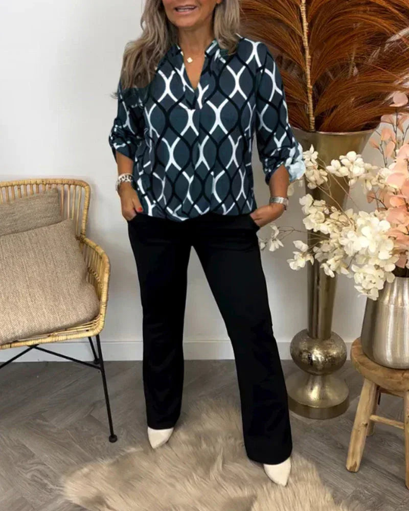 Janny™ | Casual Blouse with Long Sleeves and Elegant Pattern - Sarah and Emma Portland