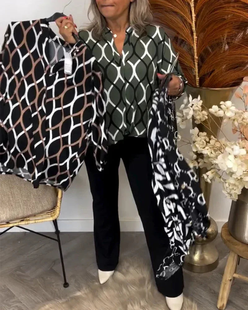 Janny™ | Casual Blouse with Long Sleeves and Elegant Pattern - Sarah and Emma Portland