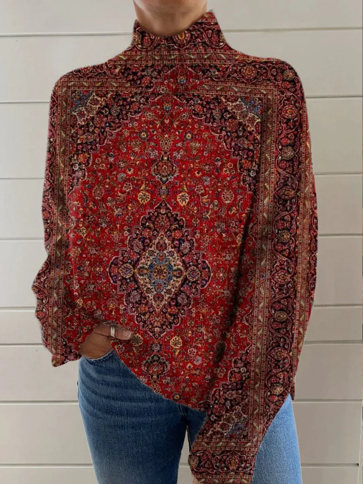 Lydia | Vintage Art Print Turtleneck Pullover - Sarah and Emma Portland