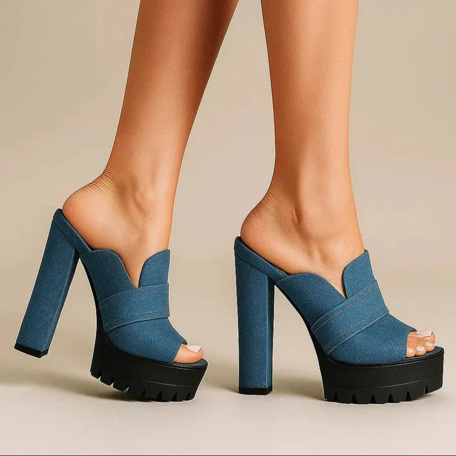 DELILAH DENIM HEELS - Sarah and Emma Portland