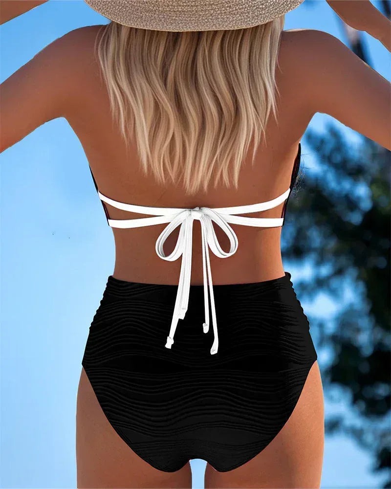 High Waisted Double Strap Swimsuit with Contrast Color - Sarah and Emma Portland