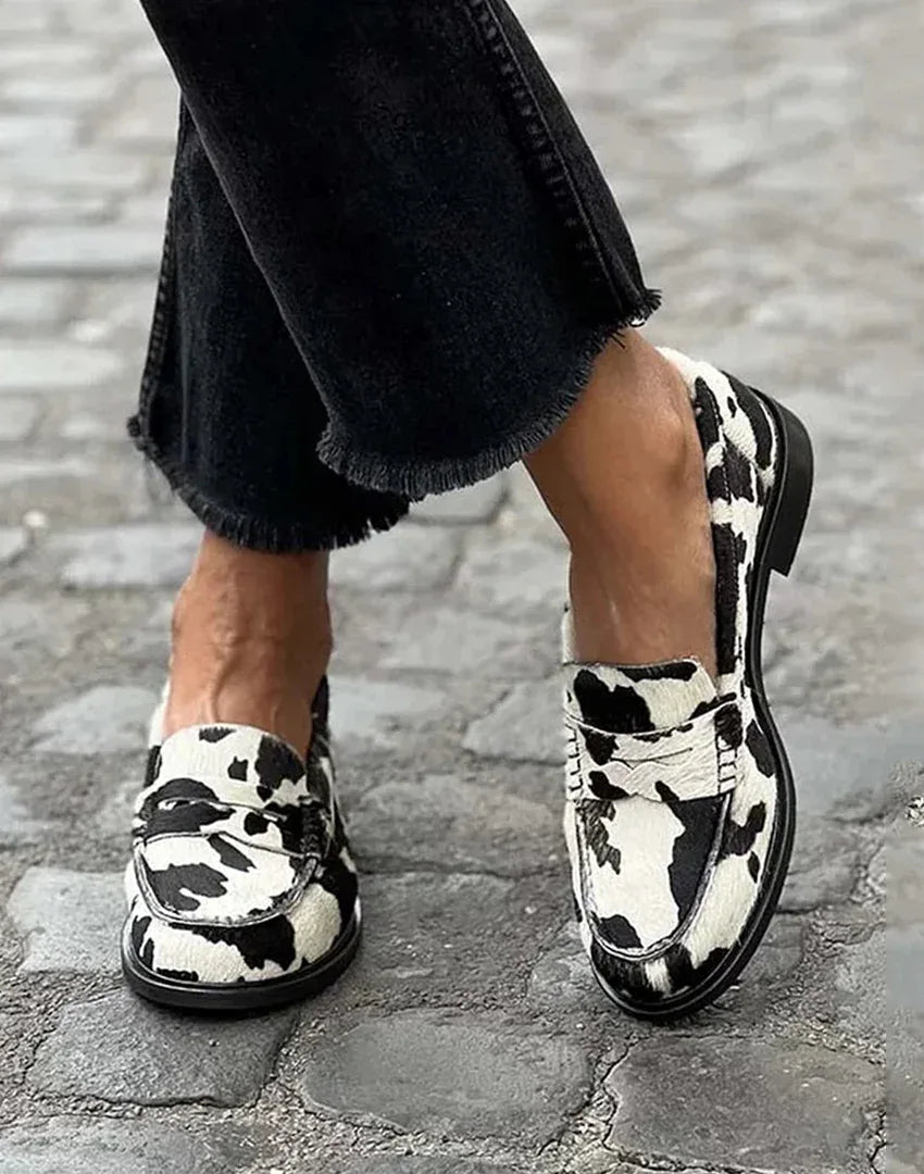 Kira™ | Cow-Print Loafers - Sarah and Emma Portland