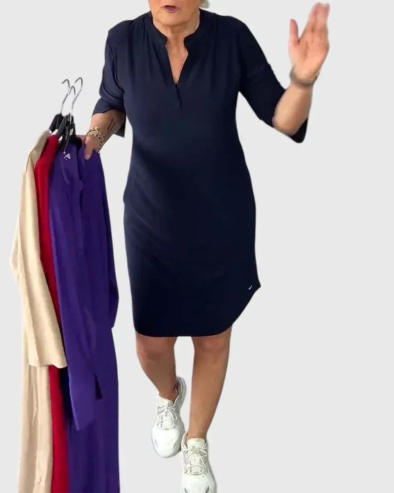 Katherine | Solid V-Neck Dress - Sarah and Emma Portland