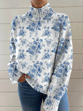 Ashley | Blue Blossom Turtleneck Sweater - Sarah and Emma Portland