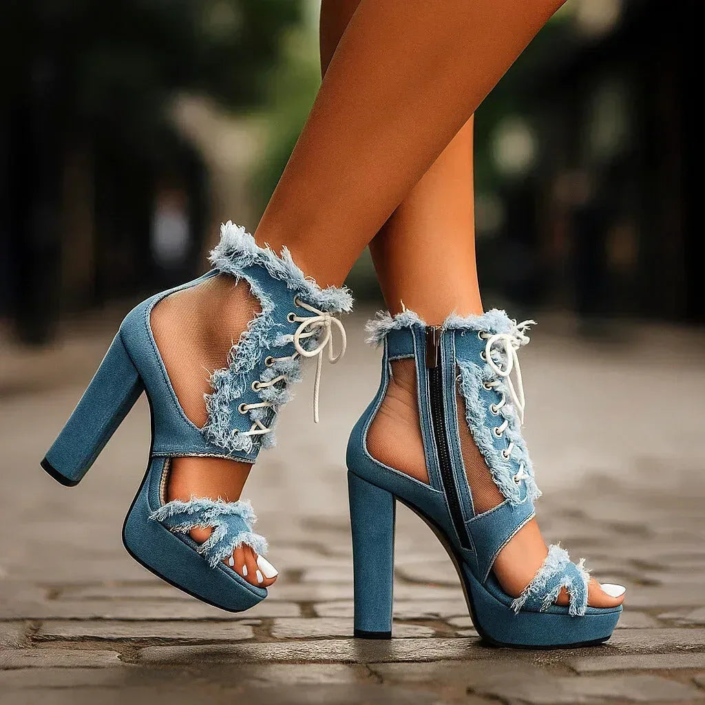 AMELIA MONTROSE DENIM HEELS - Sarah and Emma Portland