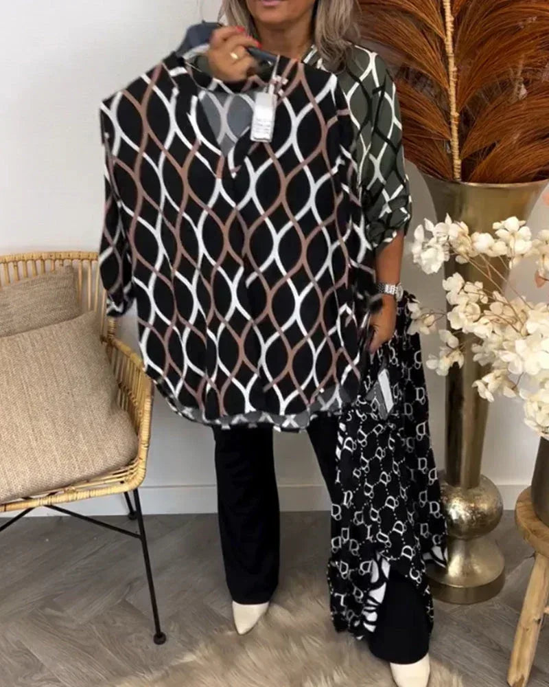 Janny™ | Casual Blouse with Long Sleeves and Elegant Pattern - Sarah and Emma Portland