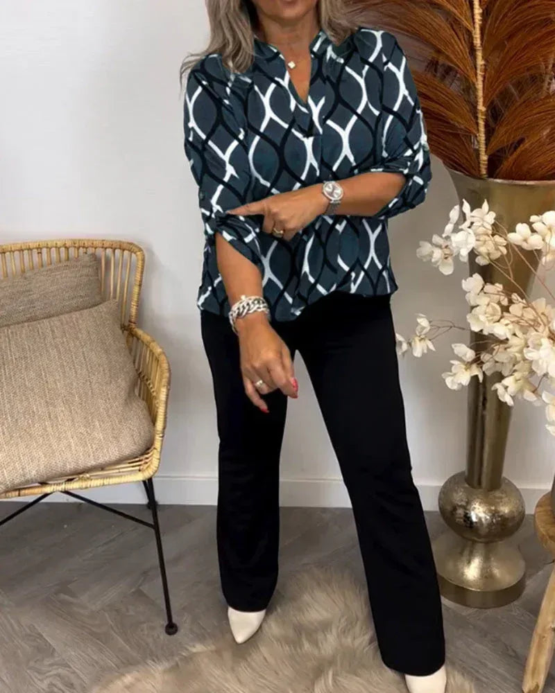 Janny™ | Casual Blouse with Long Sleeves and Elegant Pattern - Sarah and Emma Portland
