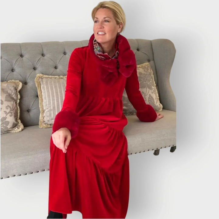 Luvira | Red Velvet Tiered Dress - Sarah and Emma Portland