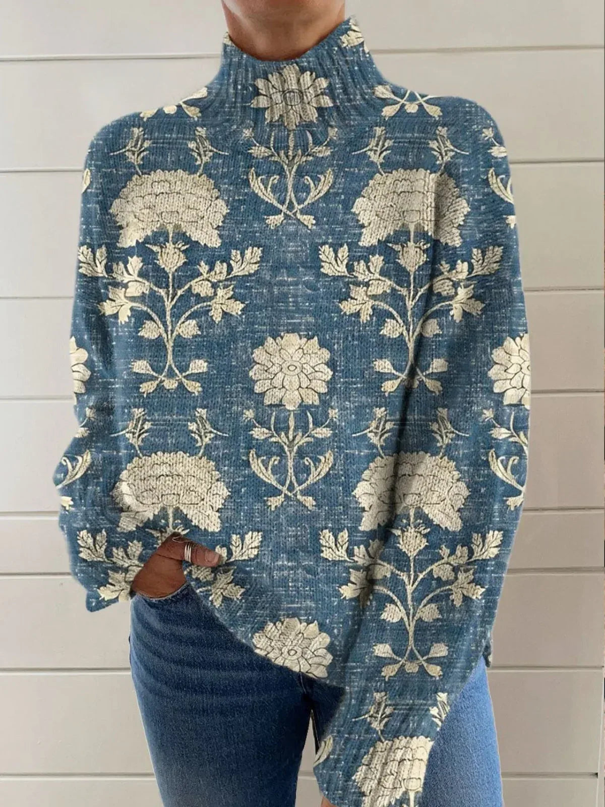 Angela | Timeless Floral Turtleneck Sweater - Sarah and Emma Portland