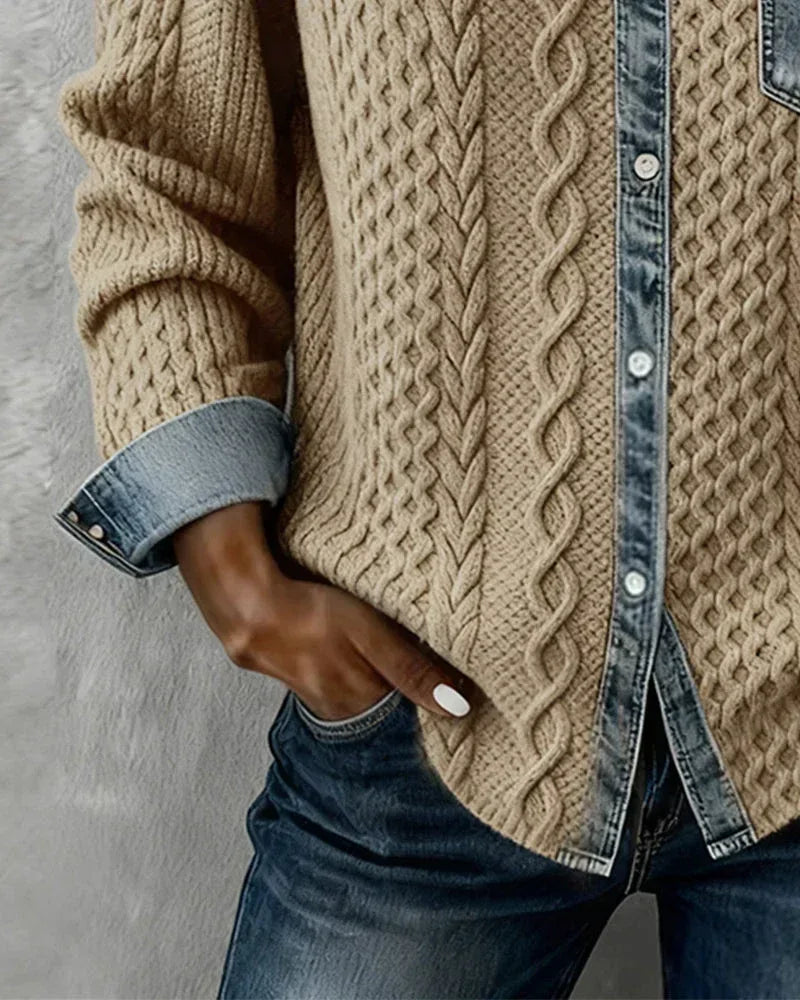 Long-Sleeve Shirt with Denim Patchwork - Sarah and Emma Portland