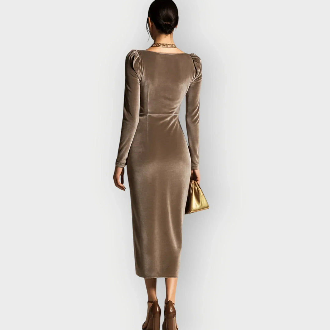 Auvess | Ruched Draped Elegance Midi Dress - Sarah and Emma Portland