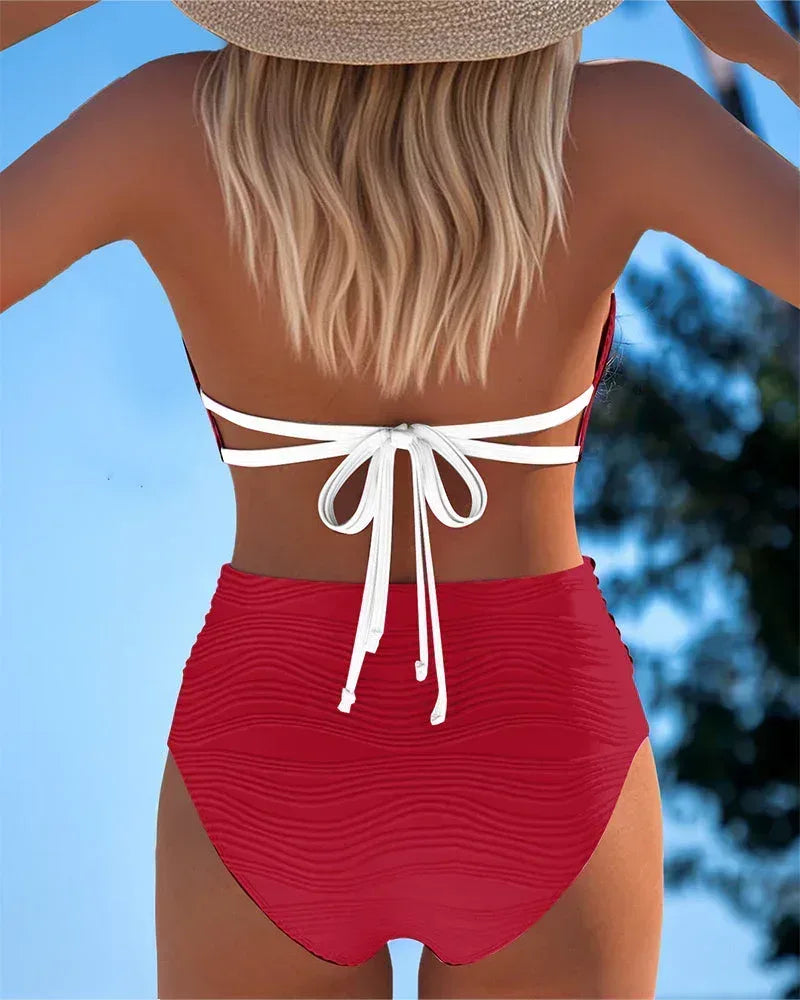 High Waisted Double Strap Swimsuit with Contrast Color - Sarah and Emma Portland