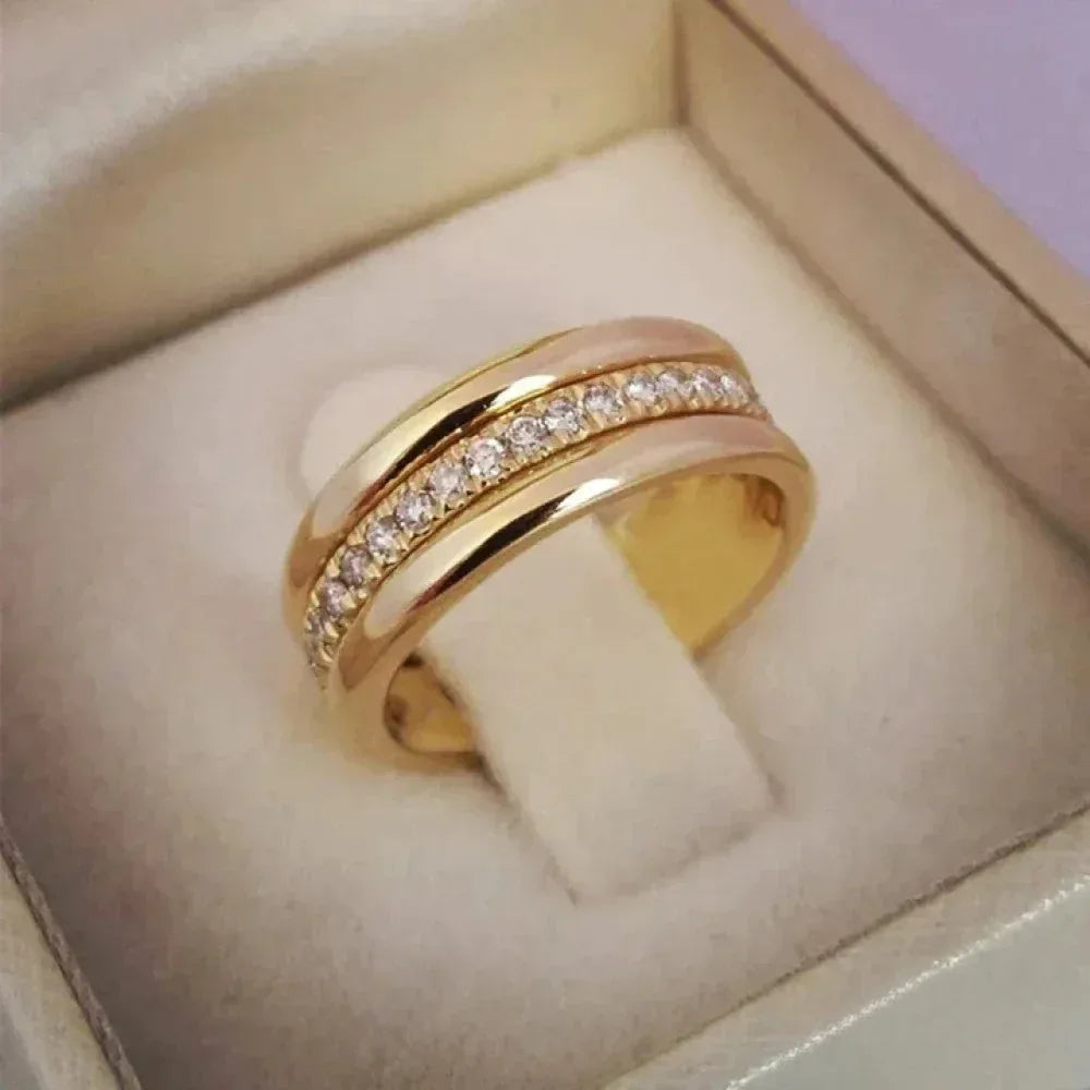 Elegant Double Ring with Zirconia Inlay - Sarah and Emma Portland