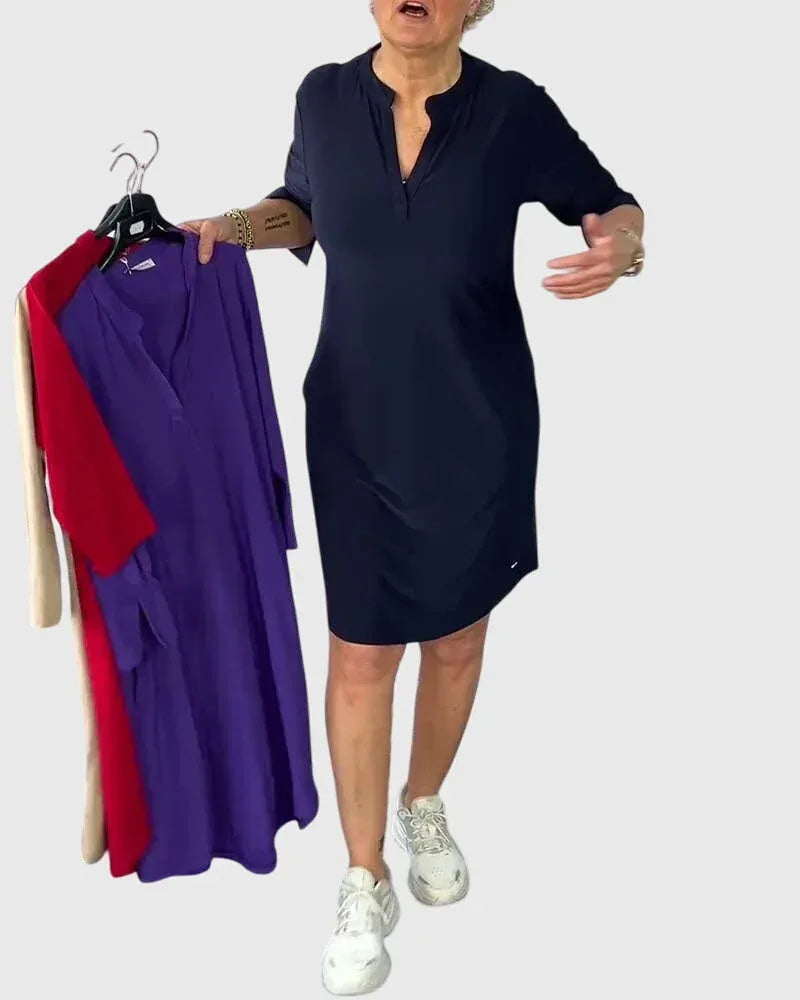 Katherine | Solid V-Neck Dress - Sarah and Emma Portland