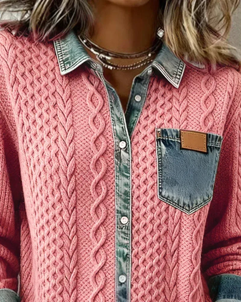Long-Sleeve Shirt with Denim Patchwork - Sarah and Emma Portland