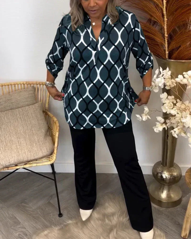 Janny™ | Casual Blouse with Long Sleeves and Elegant Pattern - Sarah and Emma Portland