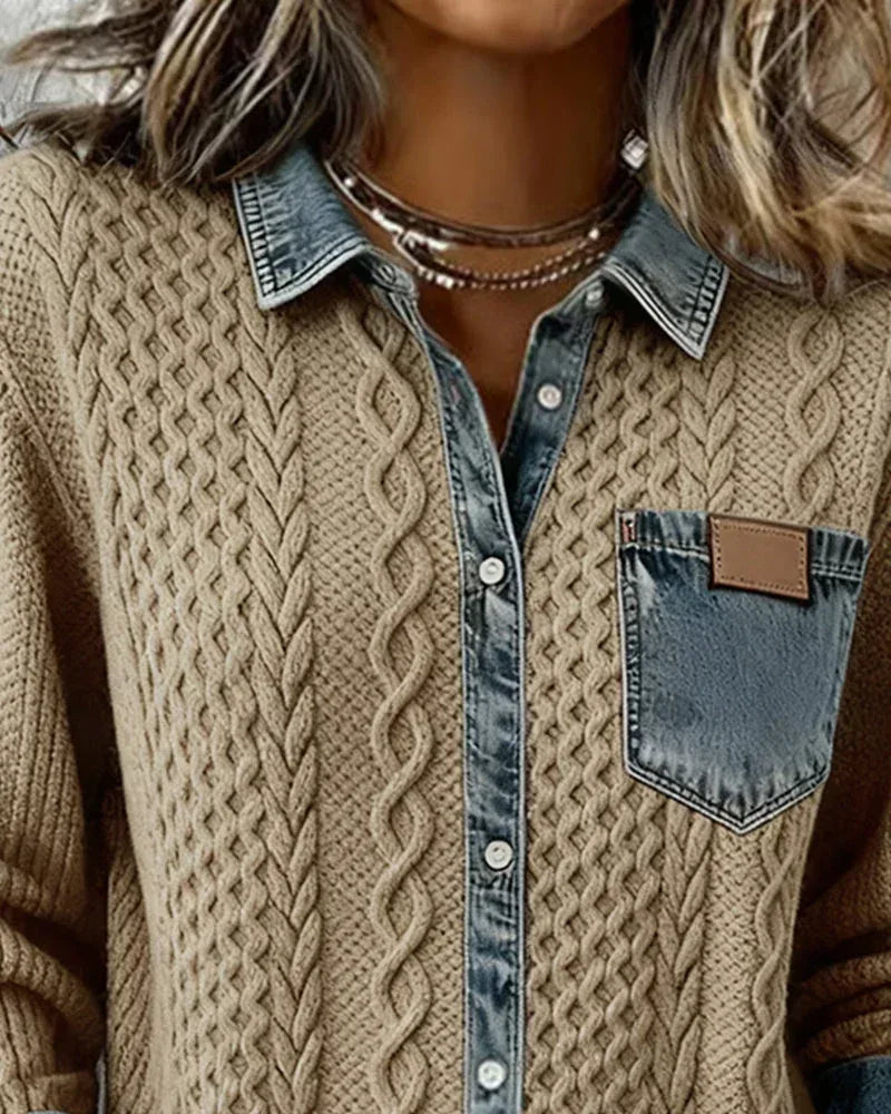 Long-Sleeve Shirt with Denim Patchwork - Sarah and Emma Portland