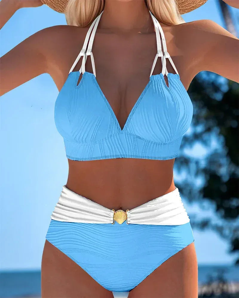 High Waisted Double Strap Swimsuit with Contrast Color - Sarah and Emma Portland