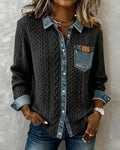 Long-Sleeve Shirt with Denim Patchwork - Sarah and Emma Portland