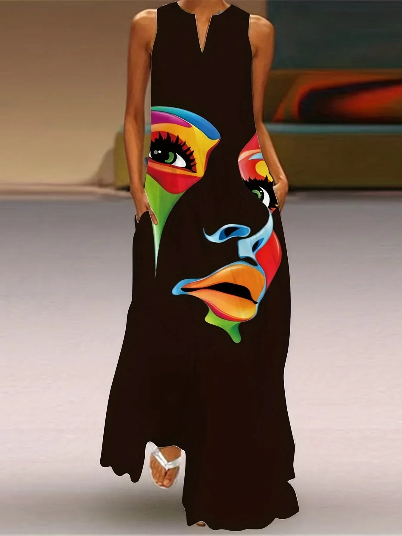 Magnolia | Abstract Face Maxi Dress - Sarah and Emma Portland
