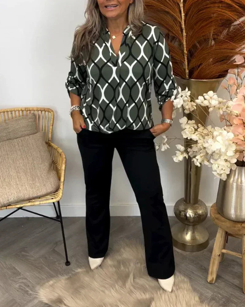 Janny™ | Casual Blouse with Long Sleeves and Elegant Pattern - Sarah and Emma Portland