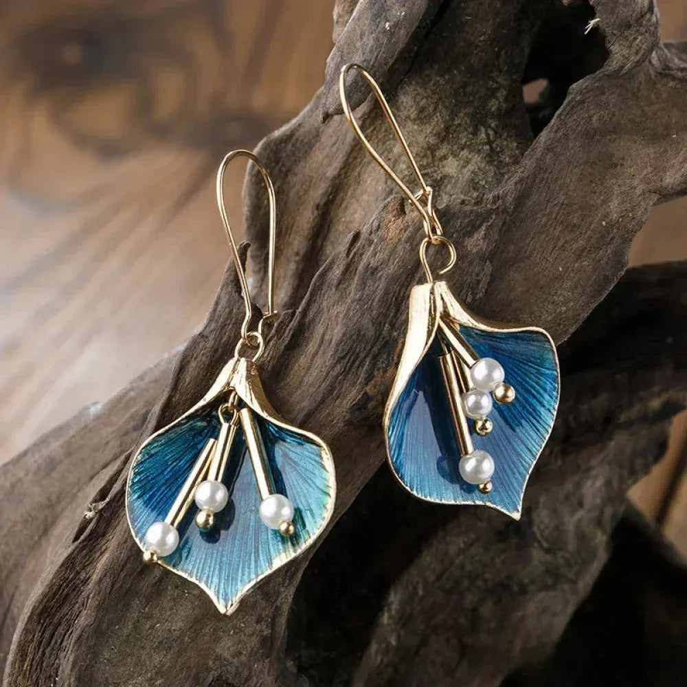 Antique Blue Lotus Silver Earrings - Sarah and Emma Portland