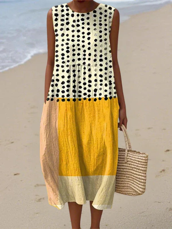 Leah | Polka Colorblock Midi Dress