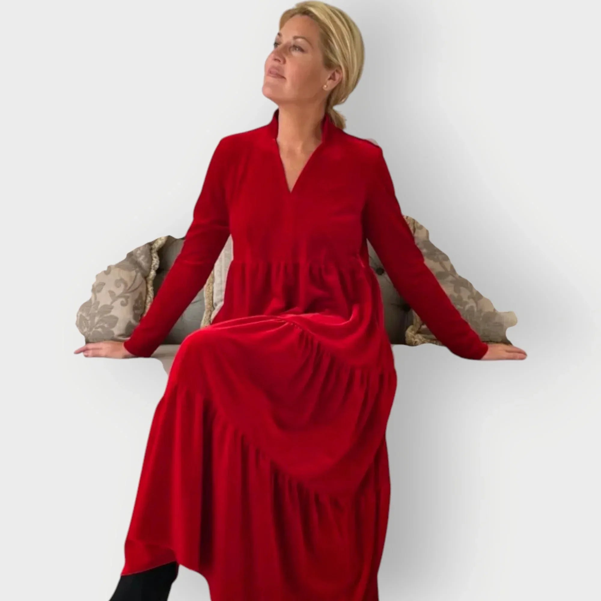 Luvira | Red Velvet Tiered Dress - Sarah and Emma Portland