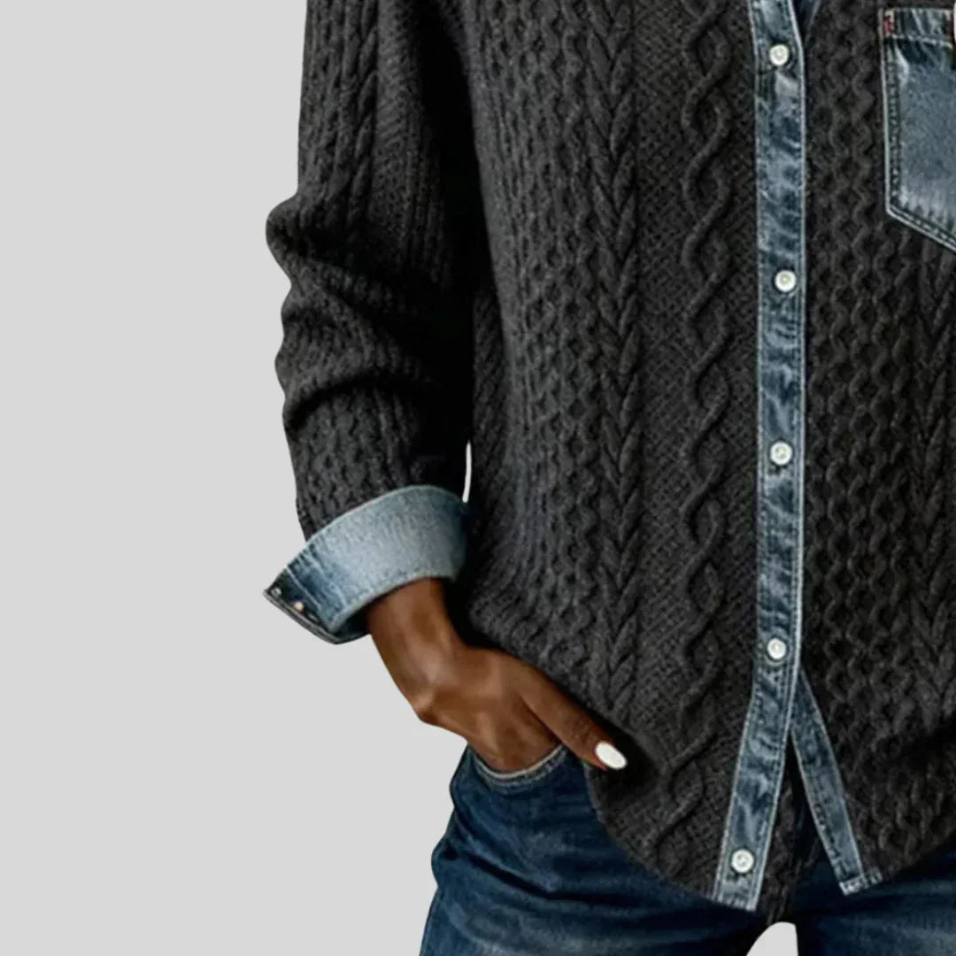 Eléance | Denim Patchwork Shirt