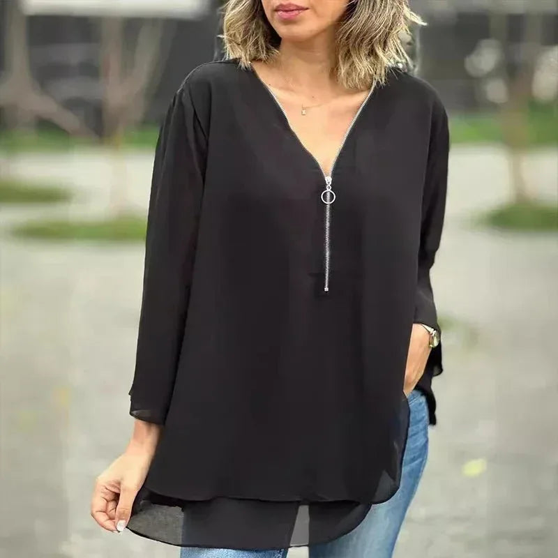 Lorelai | Chiffon Zipper Blouse - Sarah and Emma Portland