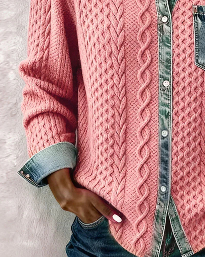 Long-Sleeve Shirt with Denim Patchwork - Sarah and Emma Portland