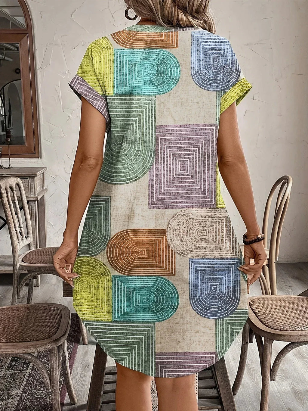 Juniper | Geometric Print V-Neck Dress - Sarah and Emma Portland