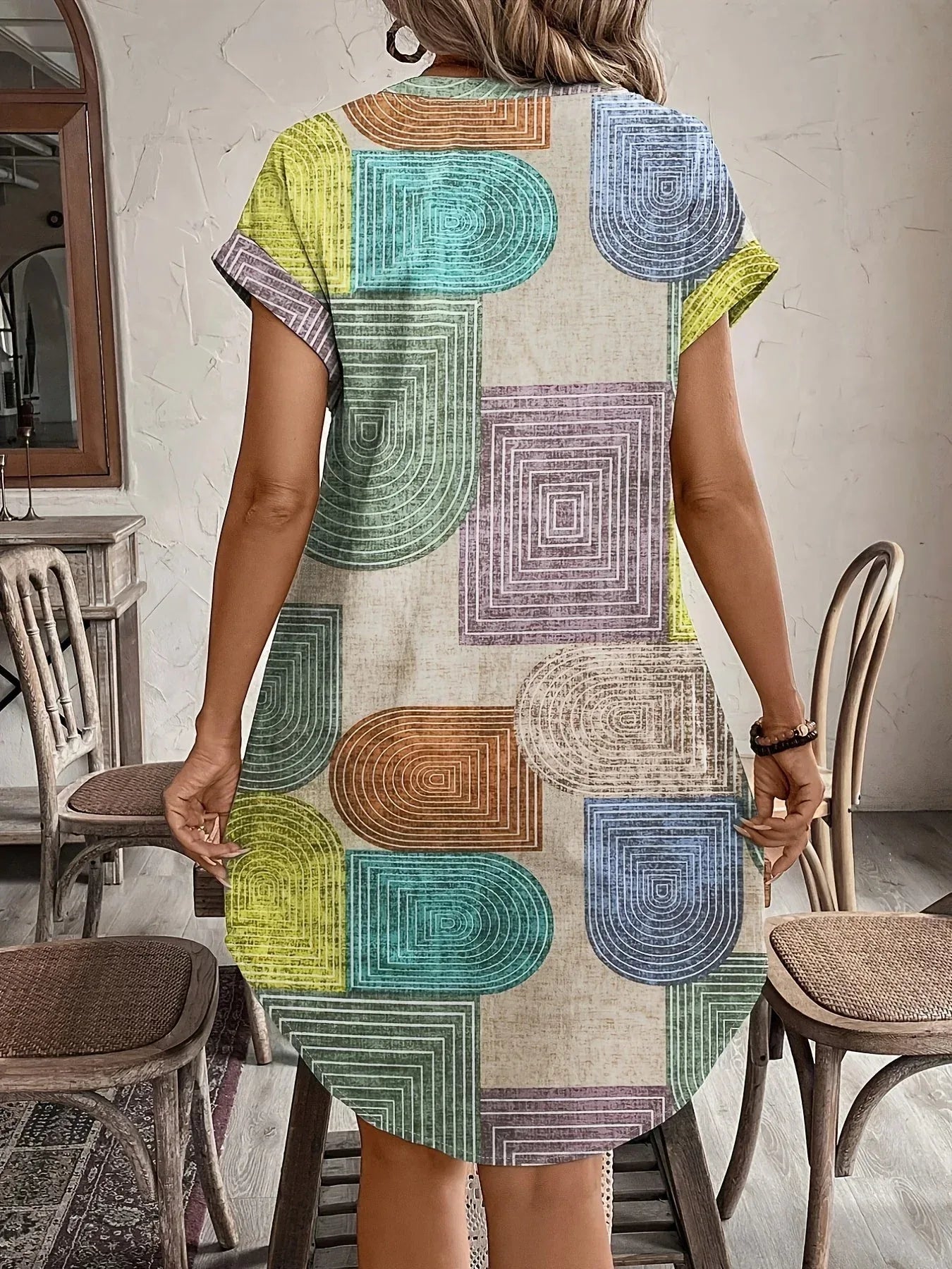 Juniper | Geometric Print V-Neck Dress - Sarah and Emma Portland