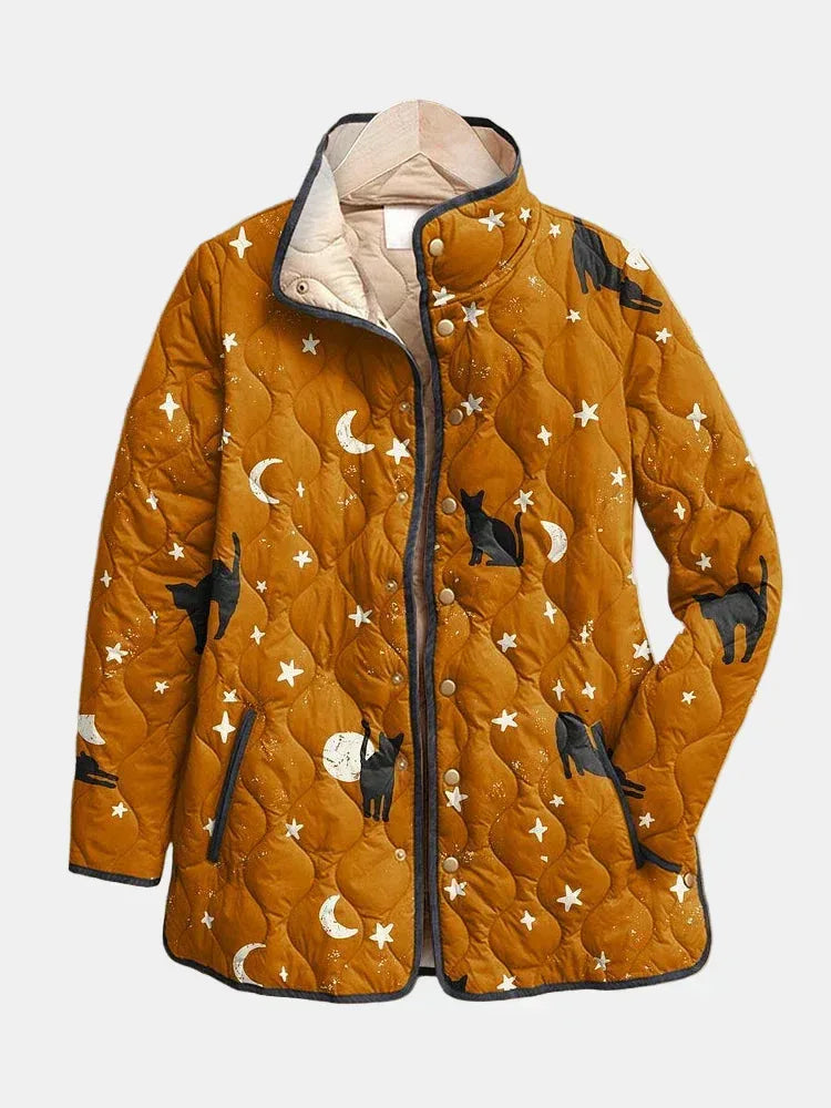 Lumeia | Casual Black Cat Halloween Print Quilted Jacket - Sarah and Emma Portland