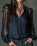 Helen | Half-Zip Blouse Long Sleeve Knit - Sarah and Emma Portland