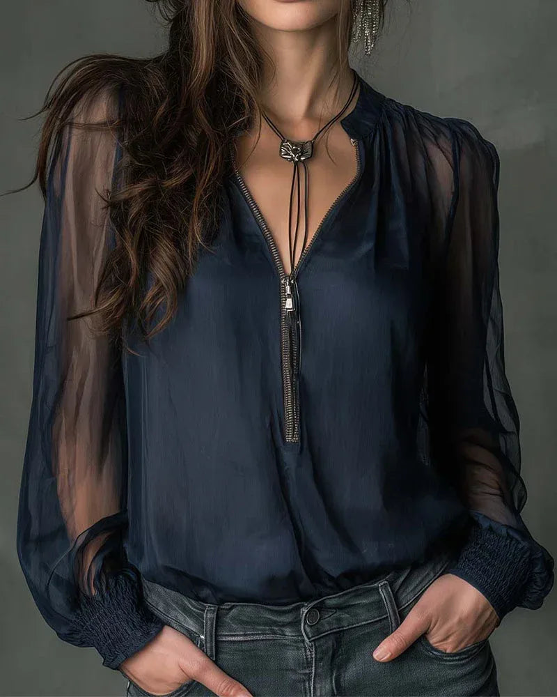 Helen | Half-Zip Blouse Long Sleeve Knit - Sarah and Emma Portland