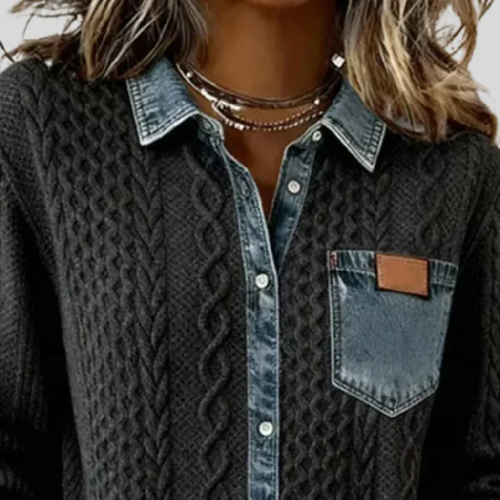 Eléance | Denim Patchwork Shirt