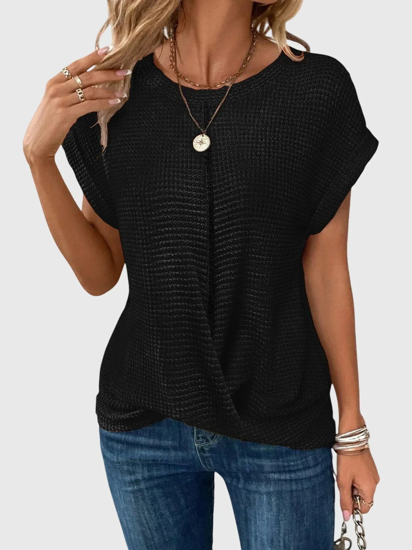Isa™ | Elegant Blouse with Crew Neck - Sarah and Emma Portland