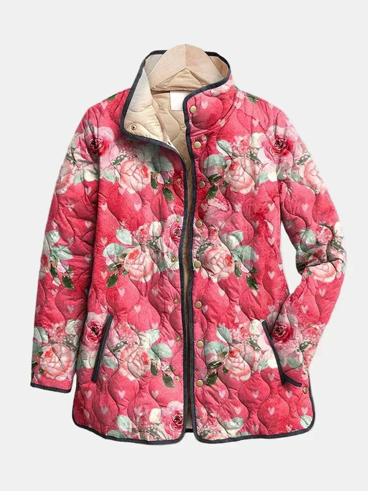 Avenli | Charming Pink Floral Print Quilted Jacket - Sarah and Emma Portland